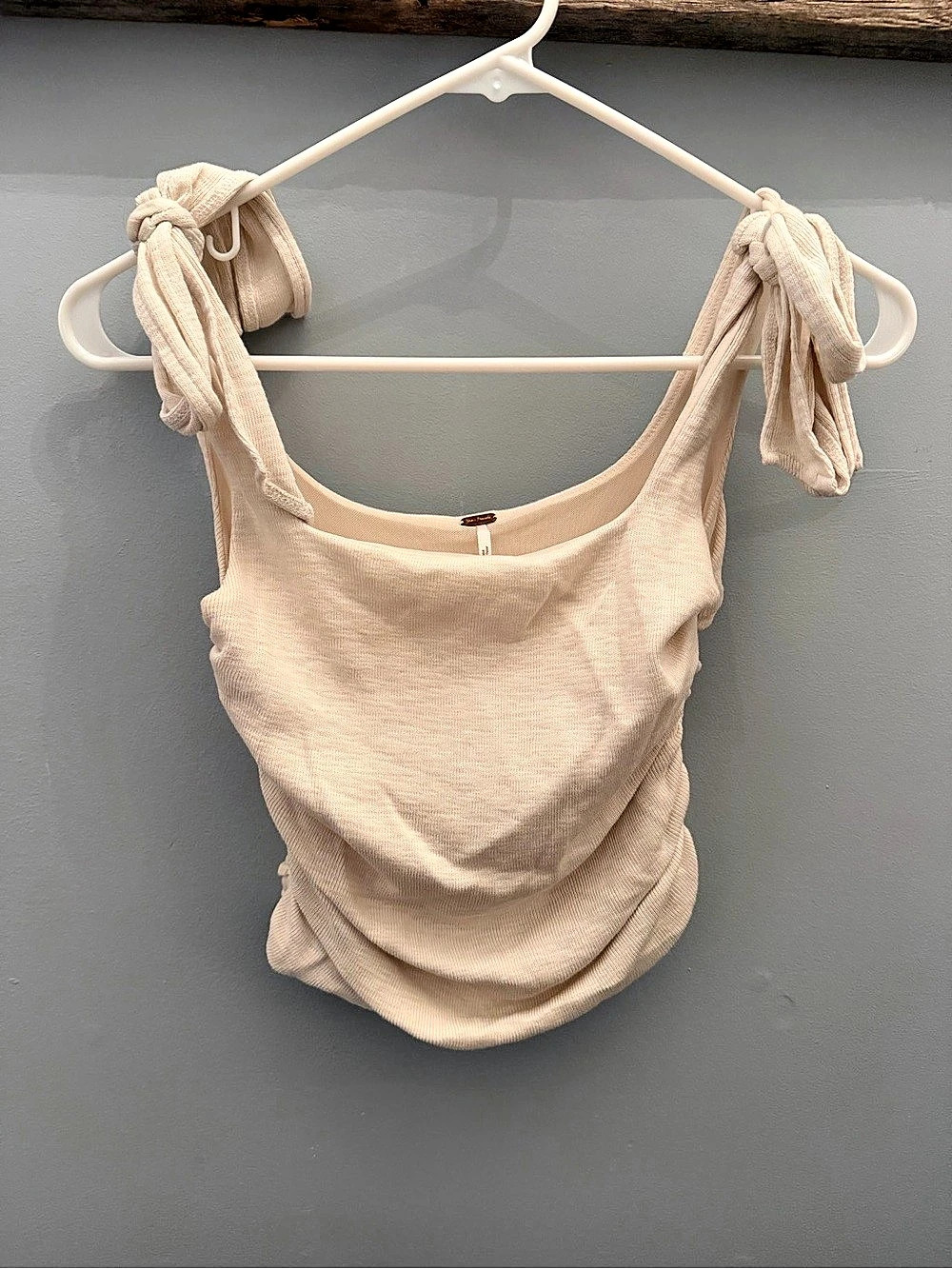 Free People Boulevard Tank Ruched Beige Tank Top XS